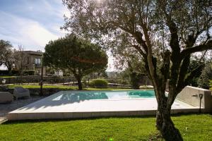 a swimming pool in a yard with a tree at Casas da Gralha in Turquel