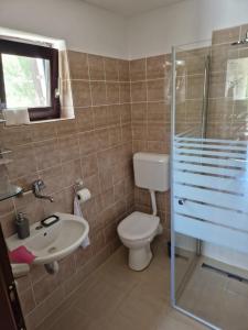 łazienka z toaletą, umywalką i prysznicem w obiekcie Apartment Buric w mieście Županje +22 zdjęcia