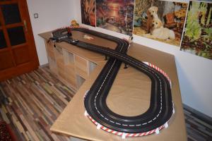 a race car track on a counter in a room at Spacious house in the outskirts of Budapest in Budapest