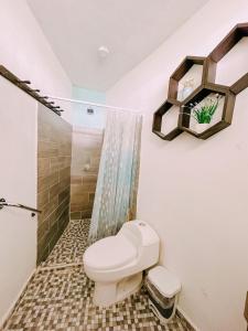 a bathroom with a toilet and a shower at Casa Blanca in Comitán