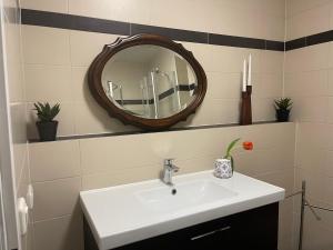 a bathroom with a sink and a mirror at Apartment Hilde in Schwaz