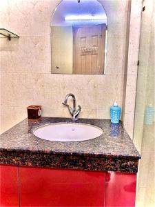 a bathroom counter with a sink and a mirror at Homestay-a better living in Lucknow