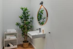 un baño con lavabo y espejo en Primeiro Quartel Apartments - 4, en Peso da Régua 14 fotos más