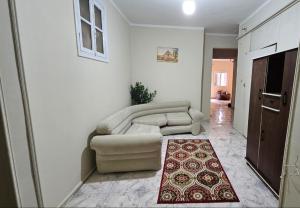Private Room in Huge ApartmentQ في القاهرة: غرفة معيشة بها كنبتين وسجادة