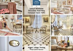 a collage of images of a room with furniture at LES ANGES DELUXE - Luxury Apartment - VIP Parking & Car Service & Private Tours in Avignon