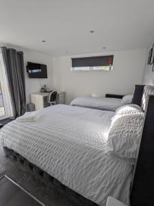 a bedroom with two beds and a window at Room in Detached Annex in Cantley