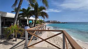 une plage de sable avec des palmiers et l'océan dans l'établissement Charming 1-Bed Studio in Simpson Bay - Beacon Hill, à Simpson Bay