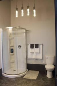 a bathroom with a shower and a toilet at Suite #B, Industrial Styling, AC in Halifax