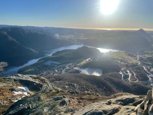 a view from the top of a mountain at house with a view in Vikeså