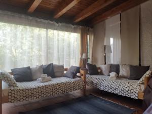 una sala de estar con 2 sofás y una ventana grande en Etna Rose, en Zafferana Etnea
