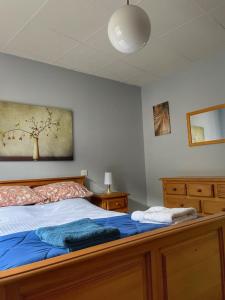 Säng eller sängar i ett rum på QUERTINEUX Historic 4 Châteaux Lastours 3 Star 3 BED air conditioned apartment