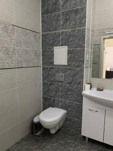 ein Bad mit einem WC und einem Waschbecken in der Unterkunft VIP квартира in Oral