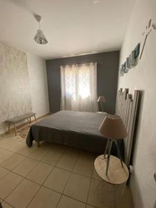 a bedroom with a bed and a lamp in it at lé z'orangines in Saint-Benoît +16 photos
