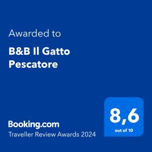 a screenshot of a cell phone with the text awarded to bbc ii gato at B&B Il Gatto Pescatore in Stintino