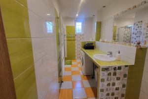 een badkamer met een wastafel en een douche bij Apartmán u Aničky in Banská Bystrica