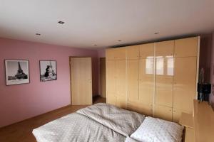1 dormitorio con 1 cama y armario grande en Apartmán u Aničky, en Banská Bystrica