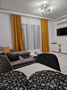 ein Wohnzimmer mit Sofa und Tisch in der Unterkunft TAG Apartament in Timişoara