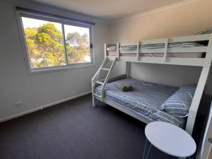 a bedroom with bunk beds with a cat sleeping on the bottom bunk at Bay Breeze Retreat in Cowes