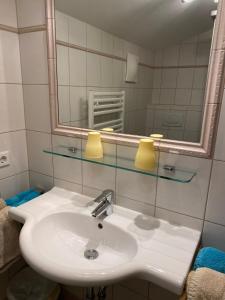 フィルツモースにあるFerienwohnungen Vierthalerのバスルーム(洗面台、鏡付)