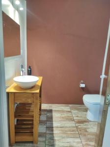 a bathroom with a sink and a toilet at Cabañas La Retama in Tandil