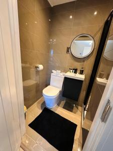 a bathroom with a toilet and a sink and a mirror at R2 - Newly renovated Luxury Private En-Suite Room in Harborne Park Road - Birmingham in Birmingham