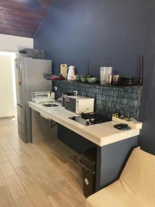 a kitchen with a counter top and a refrigerator at Puerta Negra in Playa Flamingo