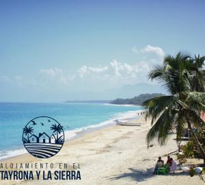 a beach with a palm tree and the ocean at Cabaña Rincón de los Cocos in Santa Marta