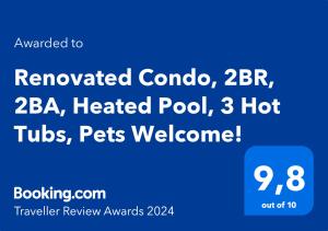 Certifikat, nagrada, znak ali drug dokument, ki je prikazan v nastanitvi Renovated Condo, 2BR, 2BA, Heated Pool, 3 Hot Tubs, Pets Welcome!