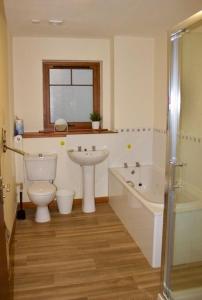 a bathroom with a toilet and a sink and a tub at Taigh Munro in Aviemore