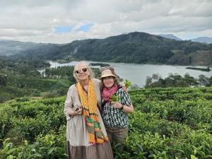 two women standing in a field of tea plantations at Princess of Dickoya Homestay in Hatton