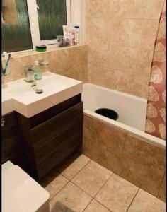 a bathroom with a sink and a bath tub at Brockmer House in London