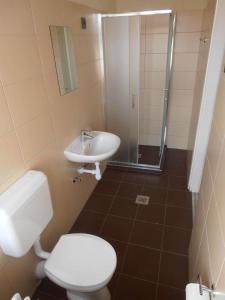 a bathroom with a toilet and a sink and a shower at Martineum Felnőttképző Akadémia in Szombathely