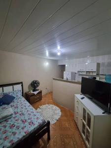 聖佩德羅－達阿爾德亞的住宿－Kitnet em ambiente familiar，一间设有床铺和电视的房间
