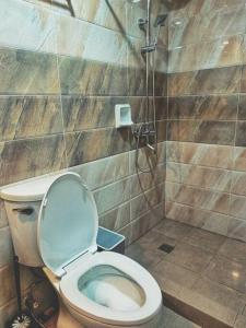 碧瑤的住宿－Evergreen Suites Cozy Baguio Loft Retreat，一间带卫生间和淋浴的浴室