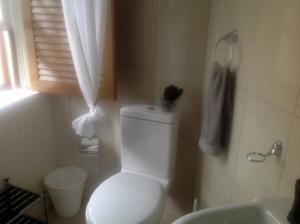 a bathroom with a white toilet and a sink at Hotel POUSADA Brava in Vila Nova Sintra