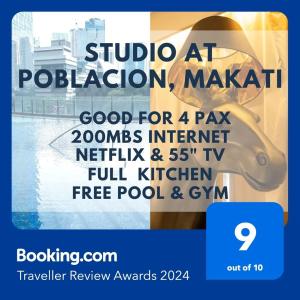 un folleto para un estudio de yoga en poladaladaladaladalaladaladal en Studio with Netflix, 55in TV, 200Mbs net, in heart of Makati en Manila