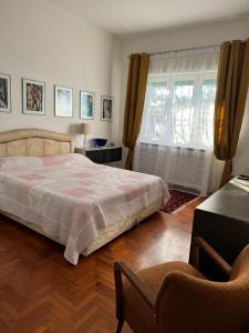 1 dormitorio con 1 cama, ventana y 2 sillas en VILLA TARA, en Quercianella