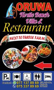 un póster para un banquete de pavo con un restaurante en Oruwa Turtle Beach Villa en Kosgoda