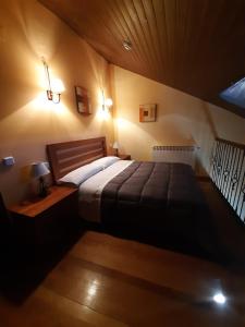 1 dormitorio con 1 cama y luces en la pared en La Galamperna, en Nava del Barco