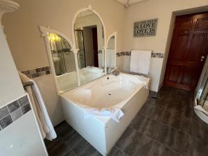 um banheiro com banheira e um espelho grande em Darnley Lodge Hotel em Athboy