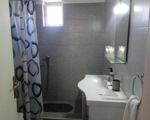 a bathroom with a sink and a shower at Serene Country House (near Ancient Tiryns) in Nafplio