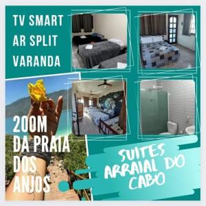a collage of photos of a hotel room at Suítes Independentes Praia dos Anjos in Arraial do Cabo
