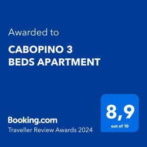Certifikát, hodnocení, plakát nebo jiný dokument vystavený v ubytování CABOPINO 3 BEDS APARTMENT