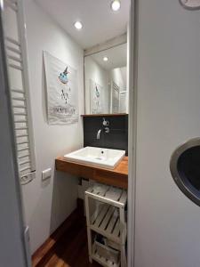 La salle de bains est pourvue d'un lavabo et d'un miroir. dans l'établissement rhoazon heart, à Rennes