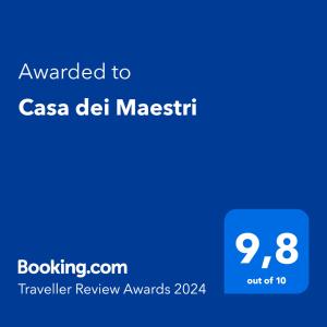 Casa dei Maestri tesisinde sergilenen bir sertifika, ödül, işaret veya başka bir belge