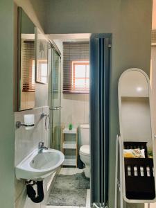 a bathroom with a sink and a toilet and a mirror at Lady D Exclusive Abode in Polokwane