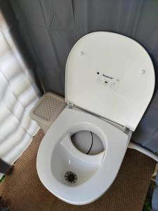 e bagno con servizi igienici e un ragno sulla sedia. di Yogaville Sardegna a Luras