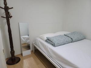 a bedroom with a bed with a mirror next to it at BlueBird Guesthouse - Foreign Only in Seoul