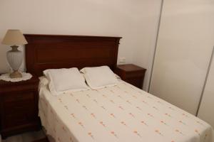 1 dormitorio con 1 cama con 2 almohadas en Magnifico apartamento con vistas al mar, en Alicante