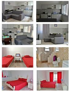 eine Collage mit vier Bildern eines Wohnzimmers in der Unterkunft TARRAFAL SN TOUR in Tarrafal